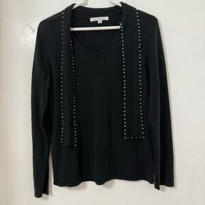 Mercer Street Studio Women's Sweater Blouse Black Tie Front Acrylic Soft Shirt